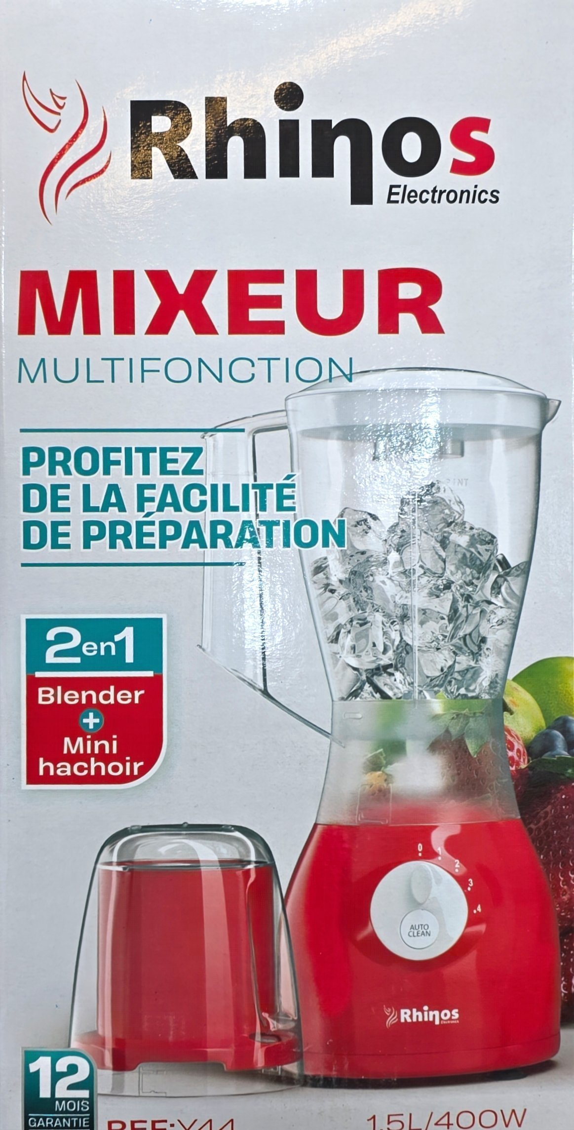 Blender 2 en 1 En plastique 1.5L 400W Rhinos Y44 – Image 2