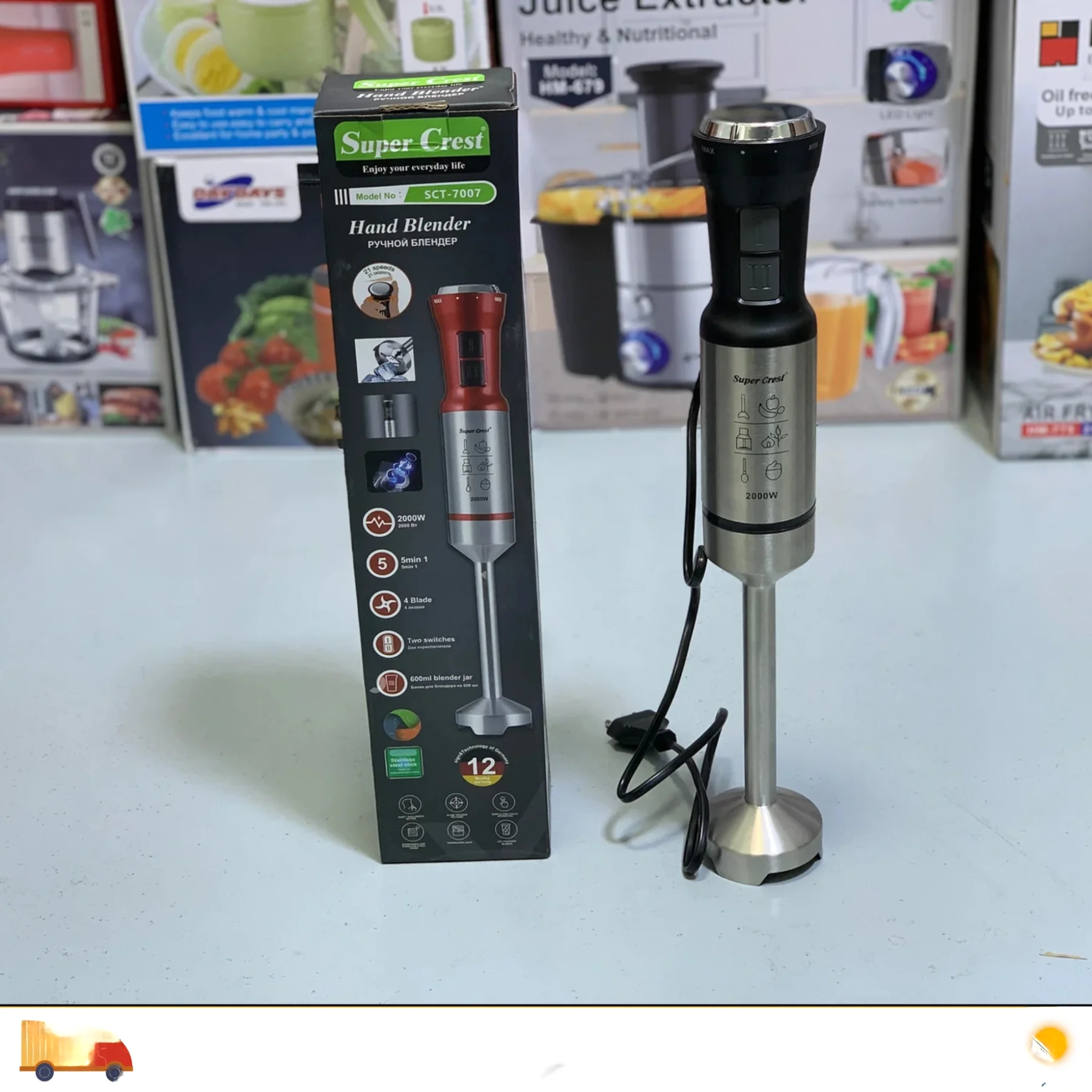 Bras Mixeur XL En inox 2000W 04 Lames SuperCrest SCT-7007 – Image 2